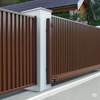 Уличные откатные ворота из металлопрофиля