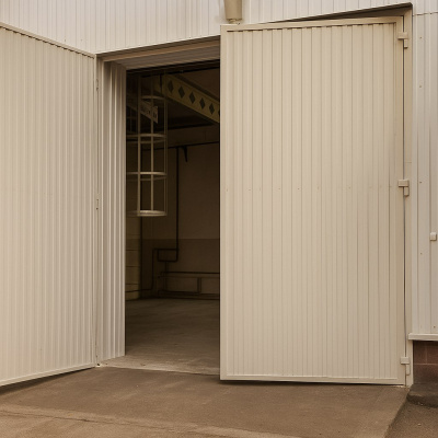 Распашные ворота в здание из металлопрофиля