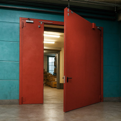 Распашные ворота в здание из металла