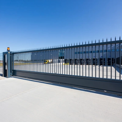 Мощная консольная балка и усиленные роликовые опоры промышленных ворот, рассчитанные на большой вес и интенсивную эксплуатацию