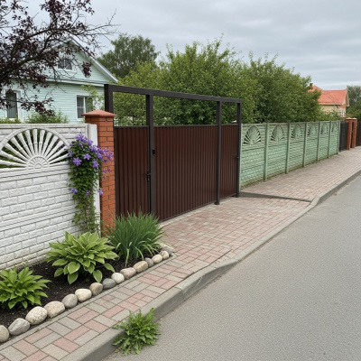 Уличные распашные ворота из металлопрофиля