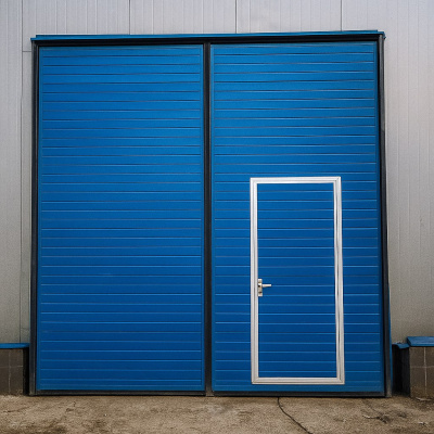 Распашные ворота в здание из сэндвич панелей