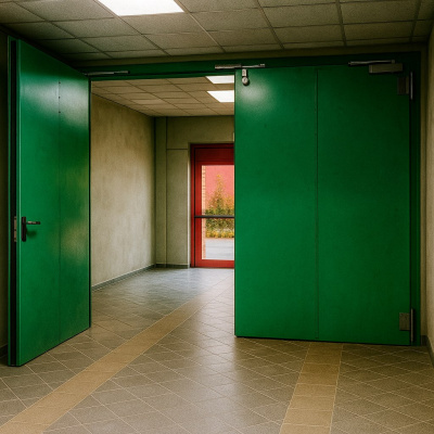 Распашные ворота в здание из металла