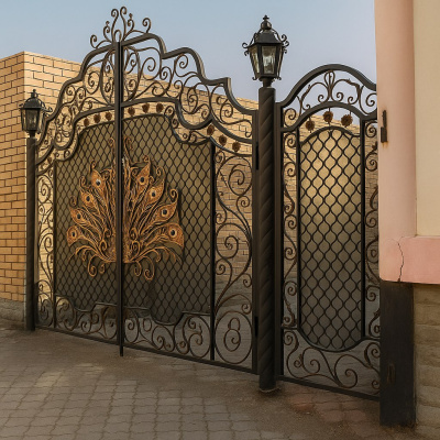 Уличные распашные кованые ворота
