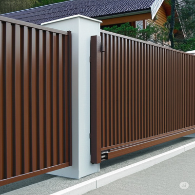 Уличные откатные ворота из металлопрофиля