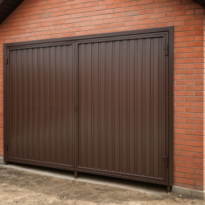 Распашные гаражные ворота из металла и металлопрофиля