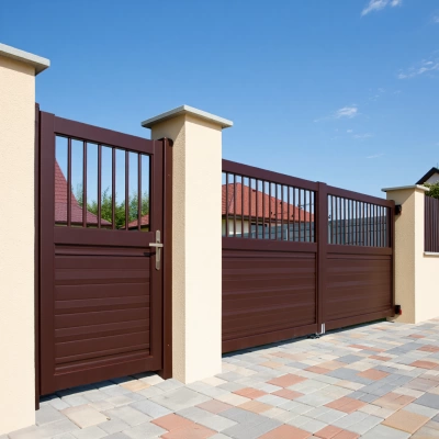 Классические распашные ворота Alutech Prestige с заполнением сэндвич-панелью 