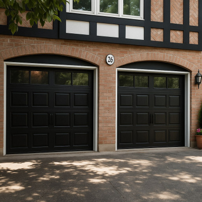 Распашные гаражные ворота с панорамными вставками