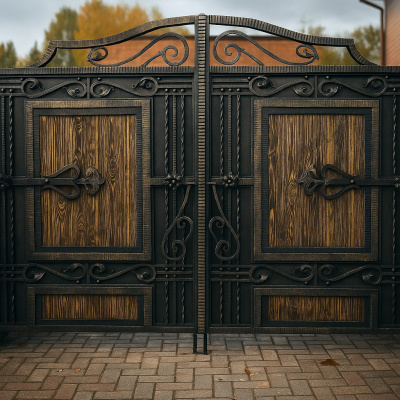 Уличные распашные кованые ворота