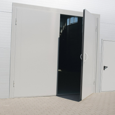 Распашные ворота в здание из металла