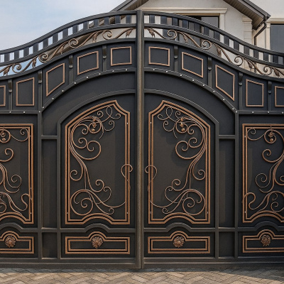 Уличные распашные кованые ворота