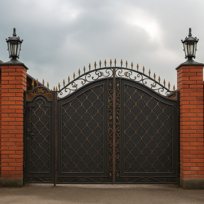Уличные распашные кованые ворота